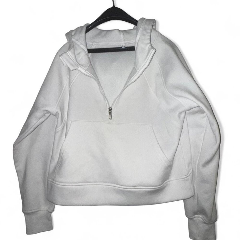 Women's White Quarter Zip Hoodie-  Size L